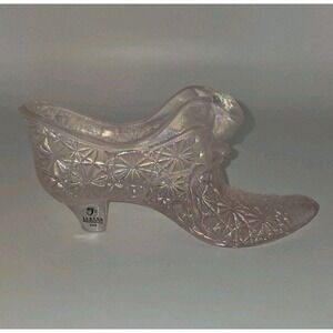 Vintage Fenton Art‎ Glass Iridescent Opalescent Pink Cat Head Slipper Shoe 6"